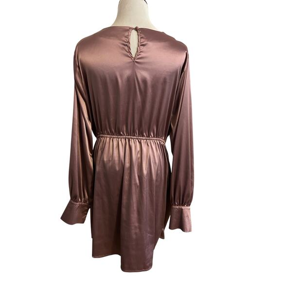 Women's Satin Tie Front Mini Dress in Mauve – Size XL - Picture 8 of 10